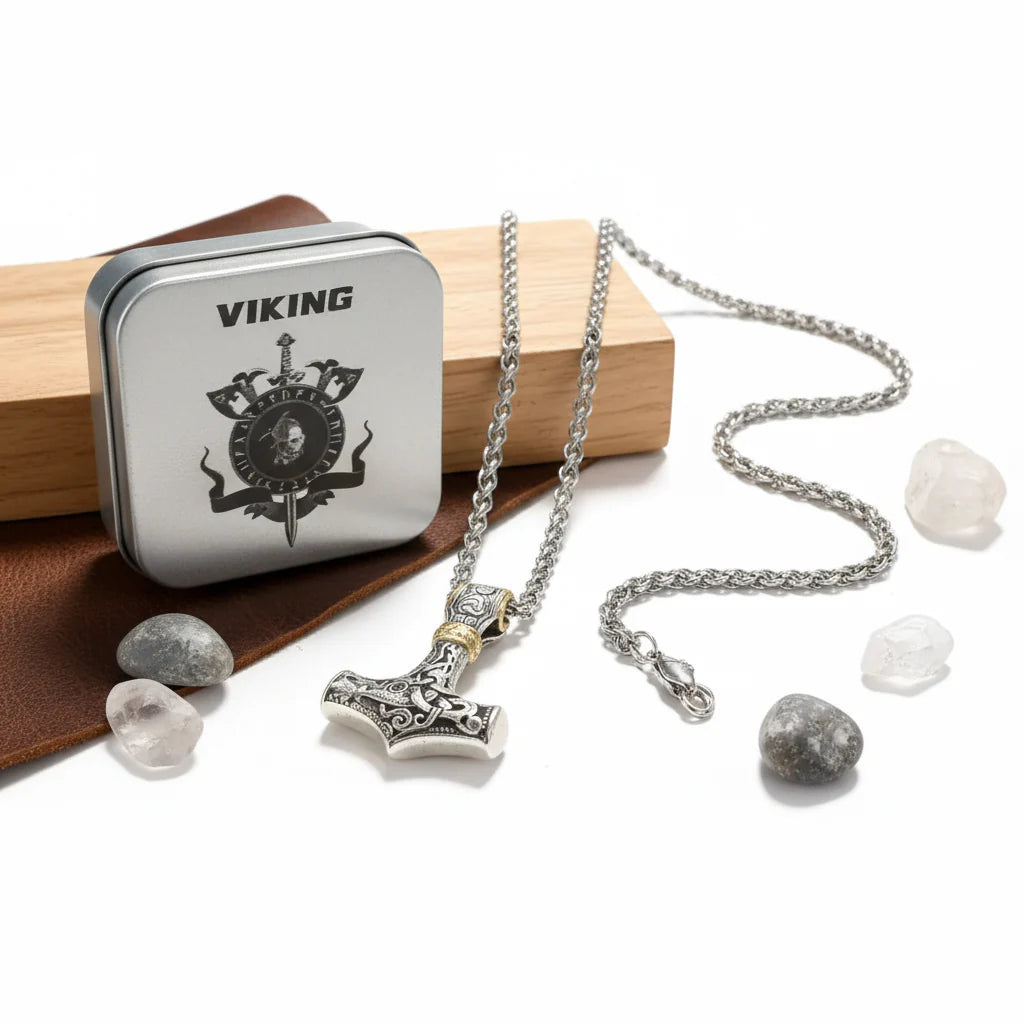 Odin Viking Rune Necklace for Men – 316L Stainless Steel Norse Pendant, Mjolnir Nordic Jewelry