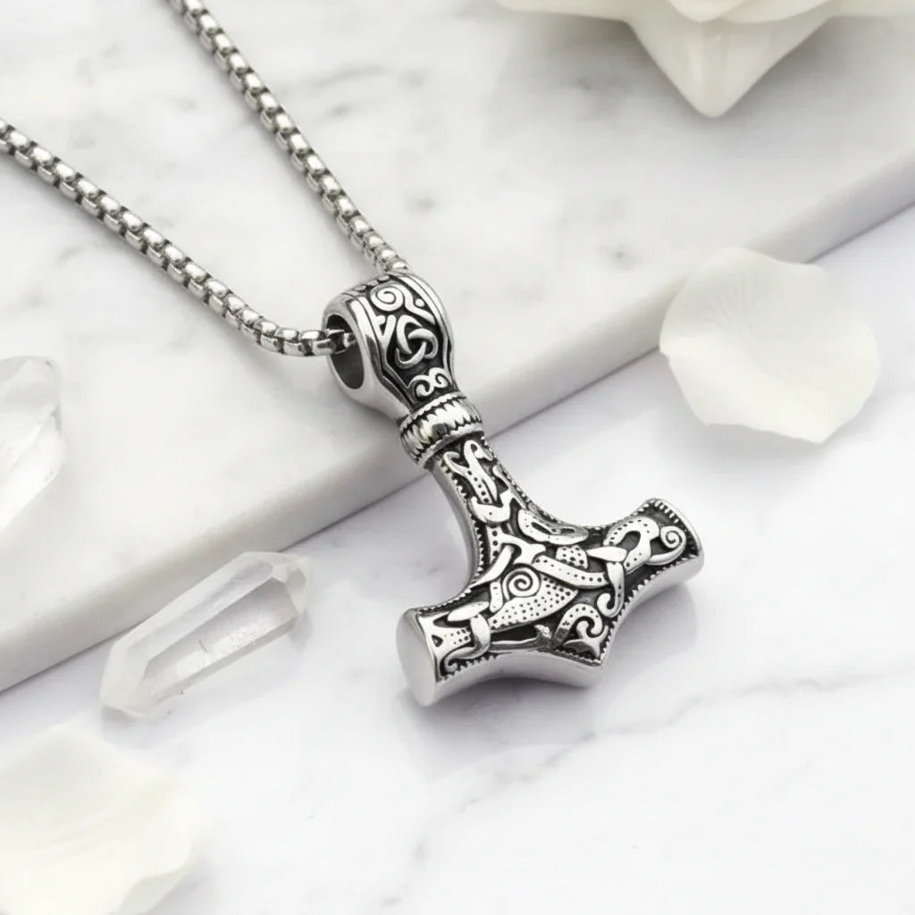 Odin Viking Rune Necklace for Men – 316L Stainless Steel Norse Pendant, Mjolnir Nordic Jewelry