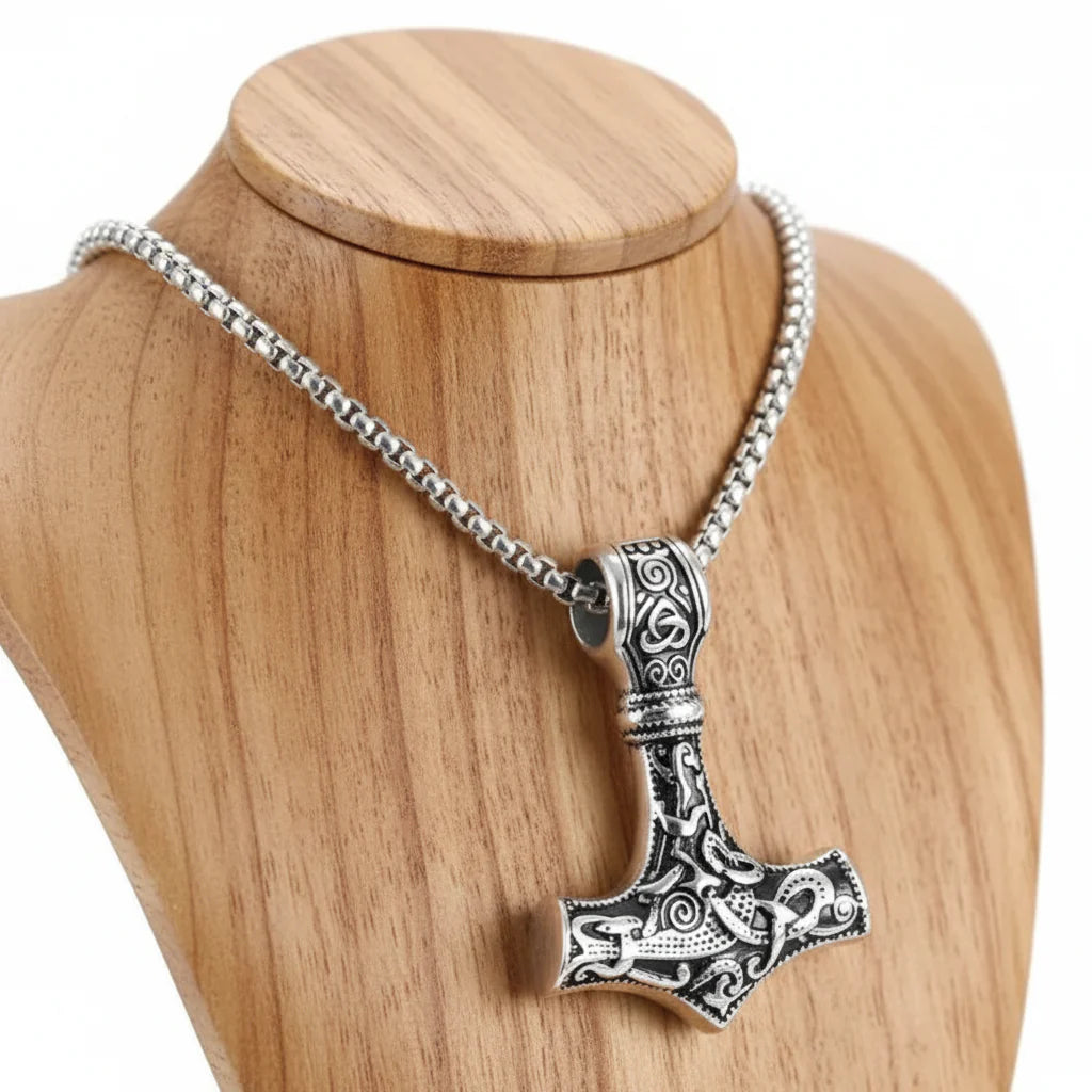 Odin Viking Rune Necklace for Men – 316L Stainless Steel Norse Pendant, Mjolnir Nordic Jewelry