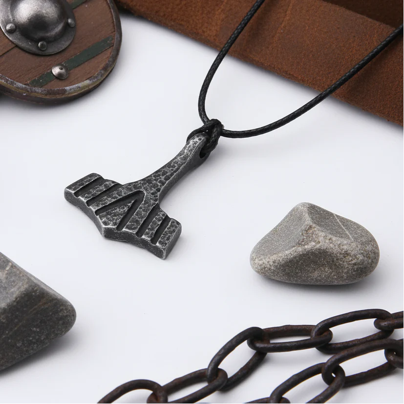 Thor’s Hammer Mjolnir Iron Gray Stainless Steel Viking Necklace for Men – Gift Box Set
