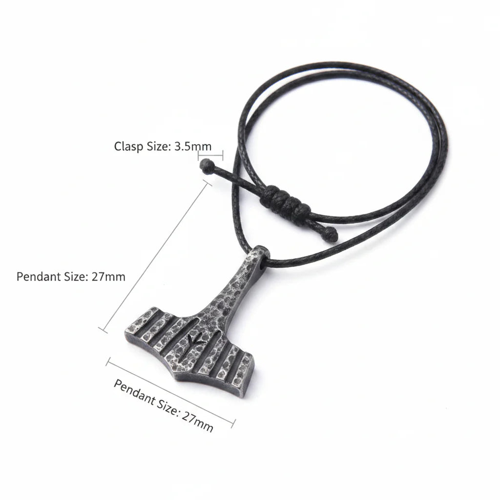 Thor’s Hammer Mjolnir Iron Gray Stainless Steel Viking Necklace for Men – Gift Box Set
