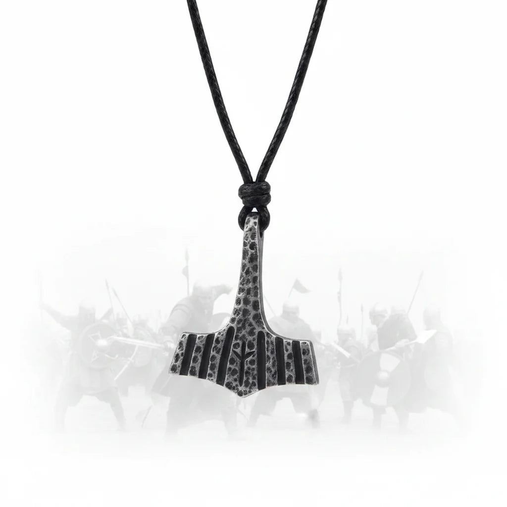 Thor’s Hammer Mjolnir Iron Gray Stainless Steel Viking Necklace for Men – Gift Box Set