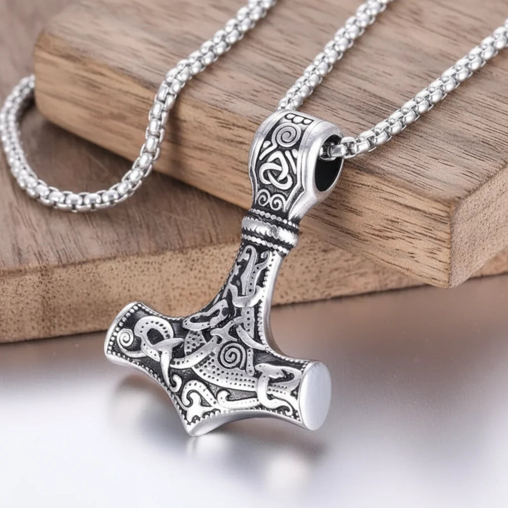 Thor Mjolnir necklace for men – Viking Norse Mythology Pendant,