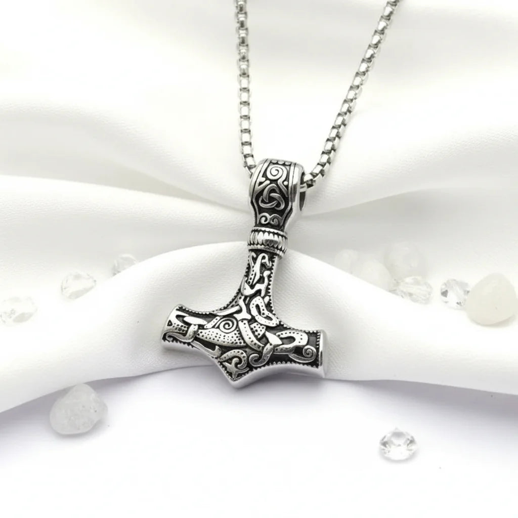 Thor Mjolnir necklace for men – Viking Norse Mythology Pendant,