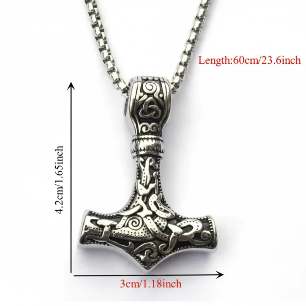 Thor Mjolnir necklace for men – Viking Norse Mythology Pendant,