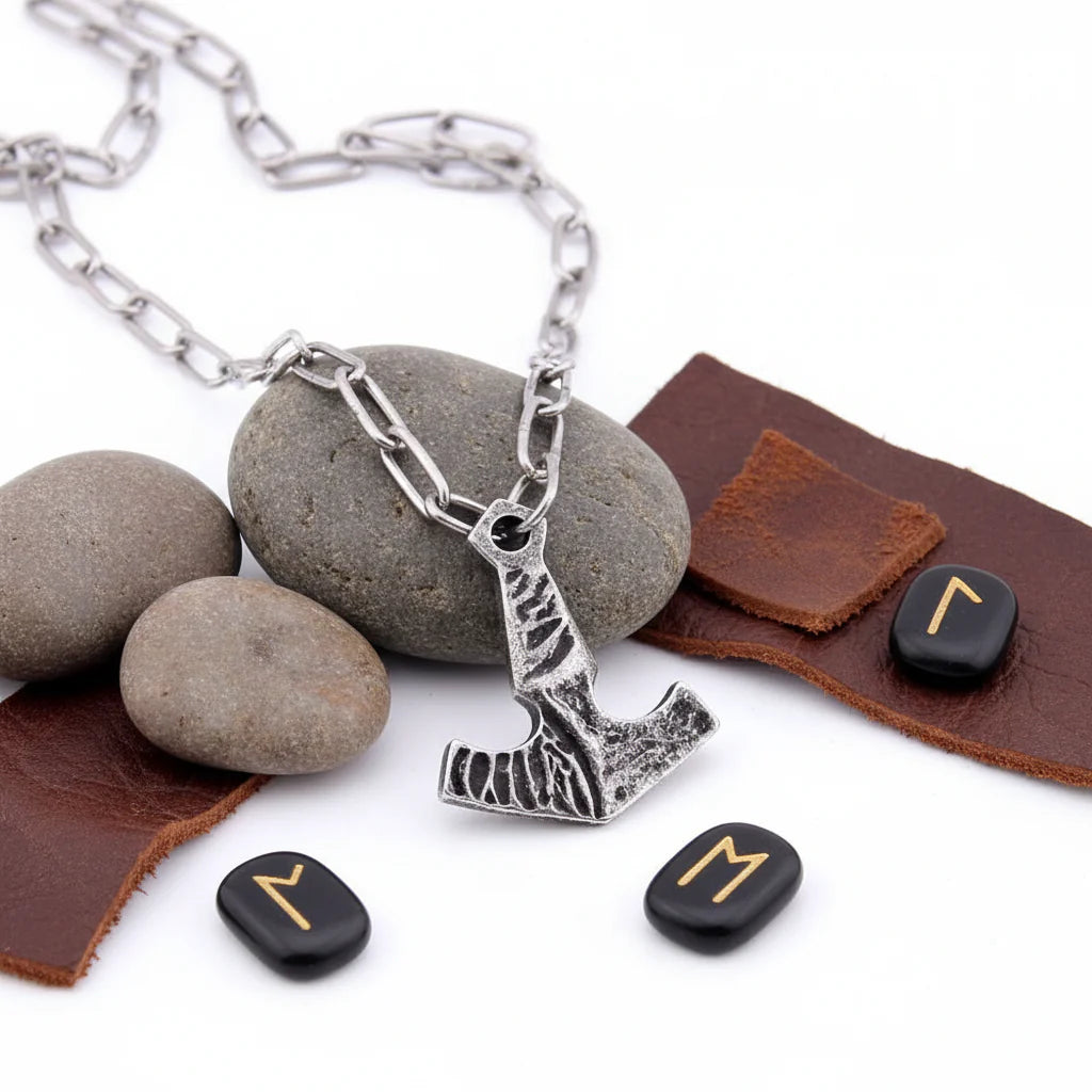 Thor Mjolnir necklace for men – Viking Norse Pendant with Steel Chain