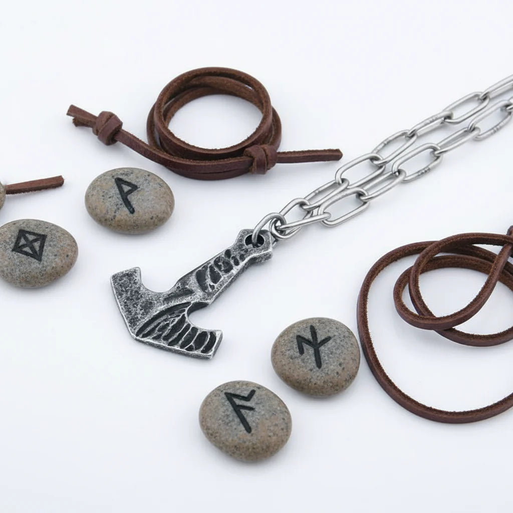 Thor Mjolnir necklace for men – Viking Norse Pendant with Steel Chain