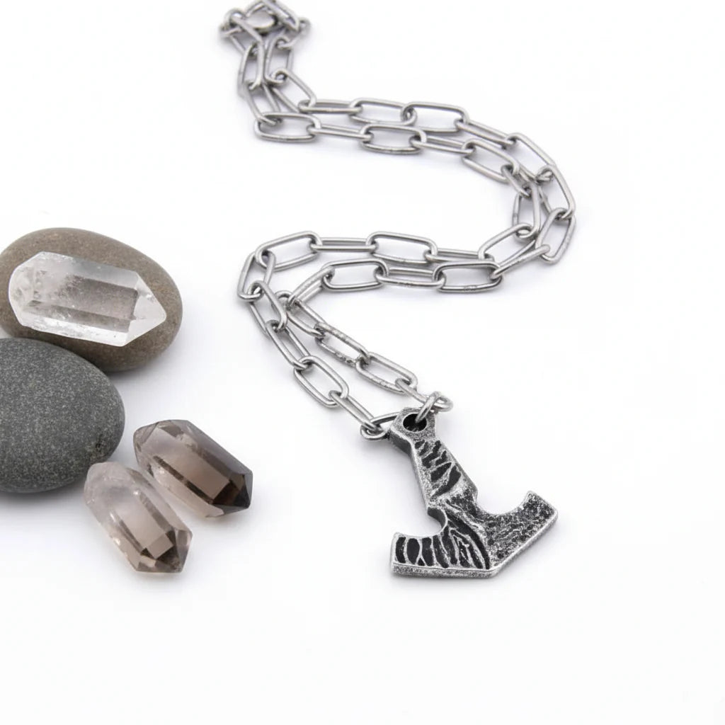 Thor Mjolnir necklace for men – Viking Norse Pendant with Steel Chain