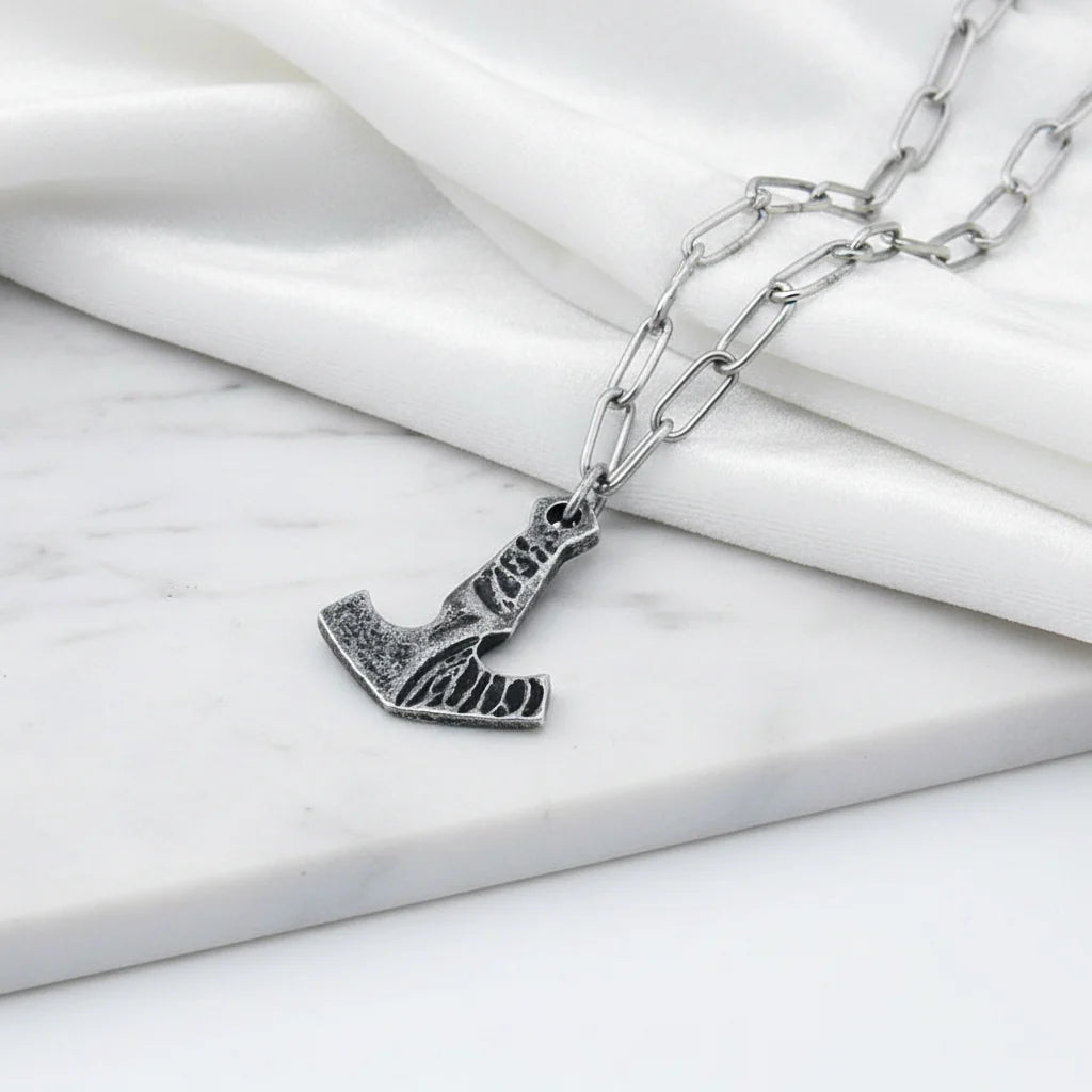 Thor Mjolnir necklace for men – Viking Norse Pendant with Steel Chain