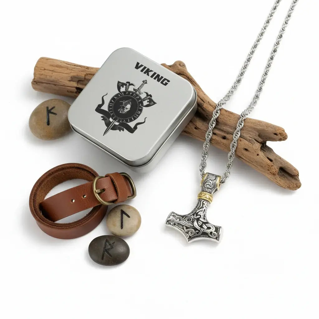 Nordic viking rune pendant necklace Vintage Mjolnir Style
