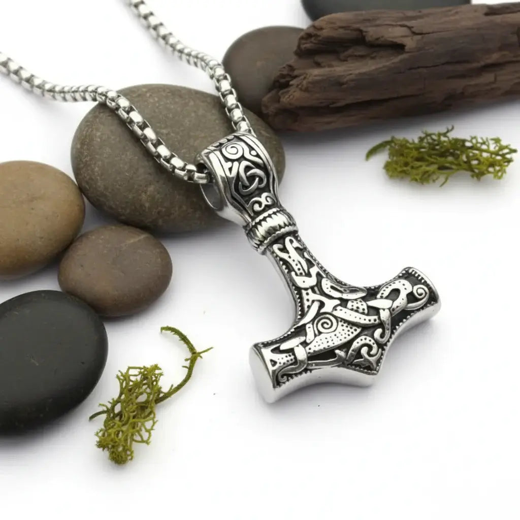 Nordic viking rune pendant necklace Vintage Mjolnir Style
