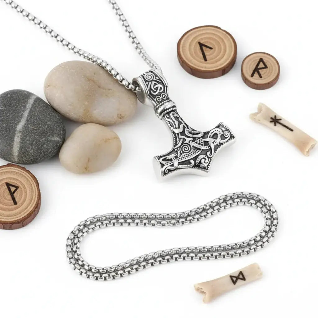 Nordic viking rune pendant necklace Vintage Mjolnir Style
